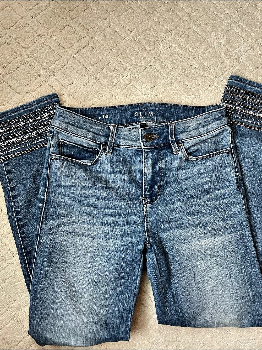 WHBM Slim crop jeans with silver embellishment